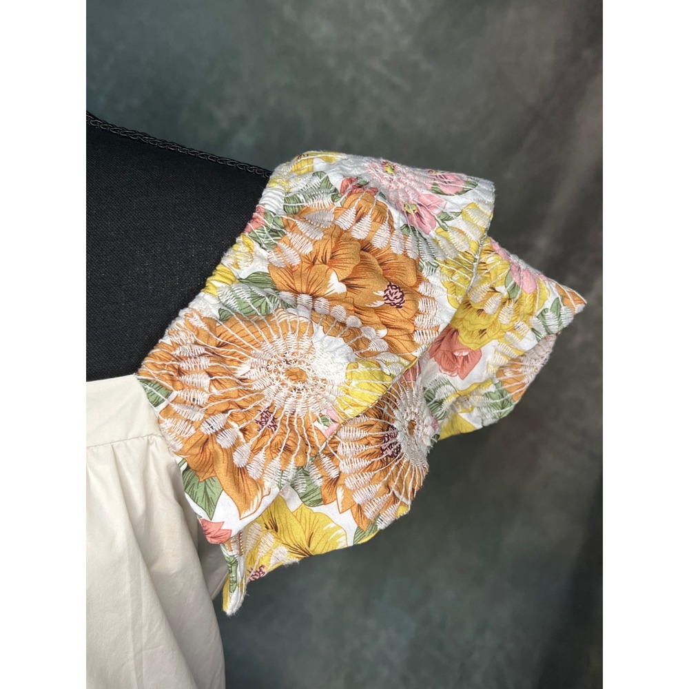 BiBi Floral Ruffle‎ Sleeve Mini Dress, Square Neck Sleeveless A-Line Tan Size Lg - Picture 8 of 10